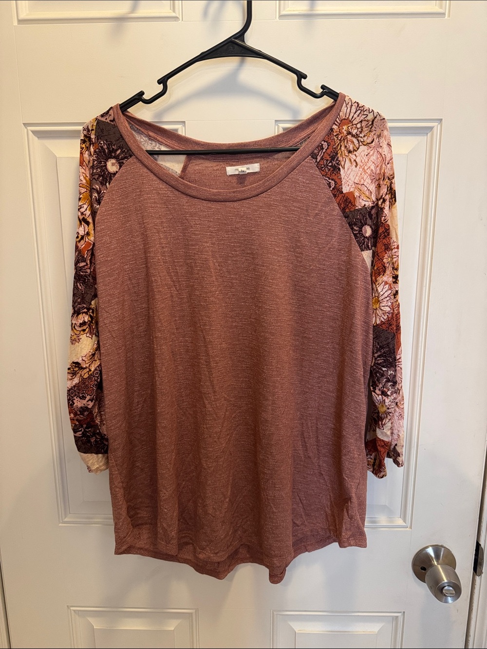 Maurices Mauve Raglan Top with Floral Sleeves